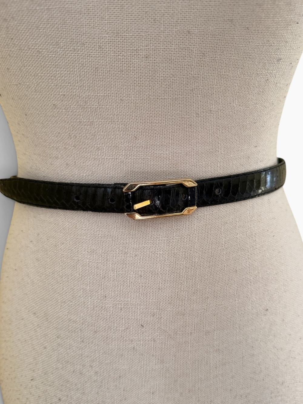Cassidy Black Snakeskin Belt with Gold-Tone Buckle M